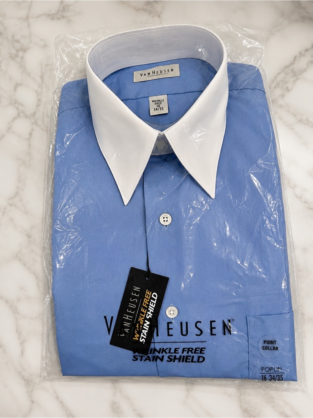 Van Heusen Blue Dress Shirt with White Contrast Collar